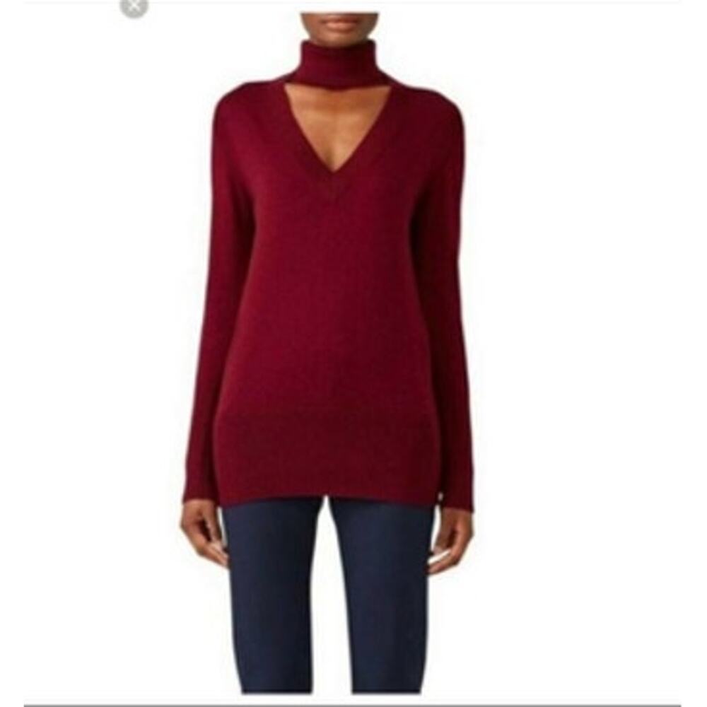 Tome NYC Merino Wool Blend Neck Cut-Out Turtleneck Burgundy Sweater Medium